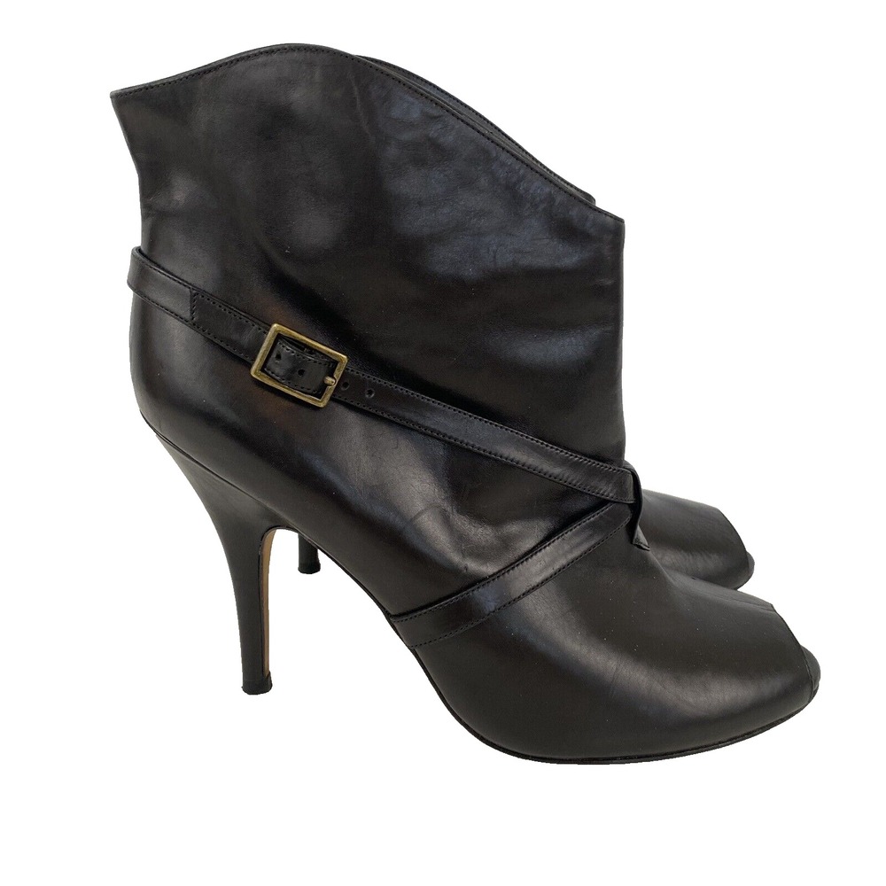 Delman Black Ankle Peep Toe Booties Size 10 Black Soft Buttery Leather Italy‎